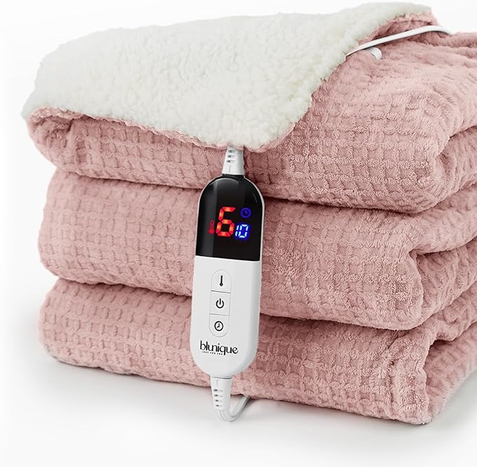 Heated Blanket Electric Blanket Twin Waffle, 62x84 Inches Sherpa Fleece Fast Heating Blanket 6 Heating Levels & 10 Hours Auto Off ETL Certification, Pink Twin