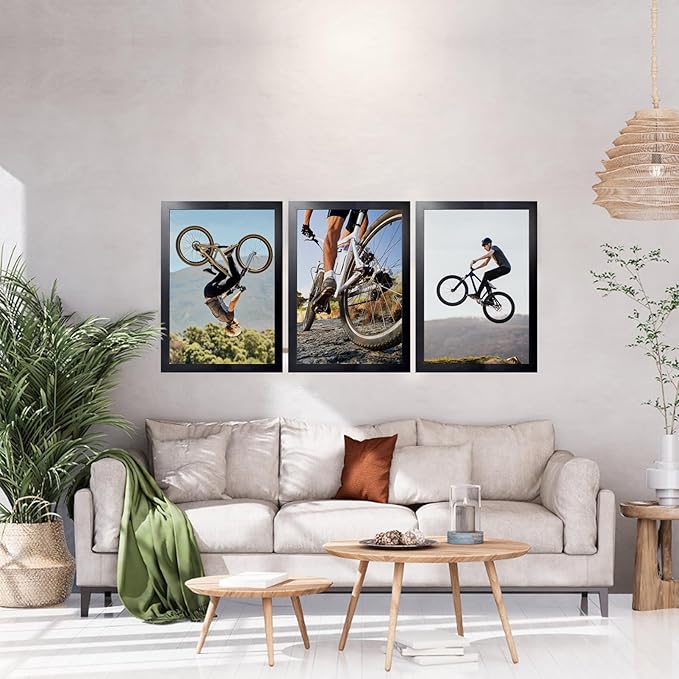 KTKDE18x24 Poster Frame Black 3 Pack, 24 by 18 Picture Frames Wooden with Polished Plexiglass,Horizontal or Vertical Wall Mounting Hanging Large Studio Gallery Photo Frames Wall Art