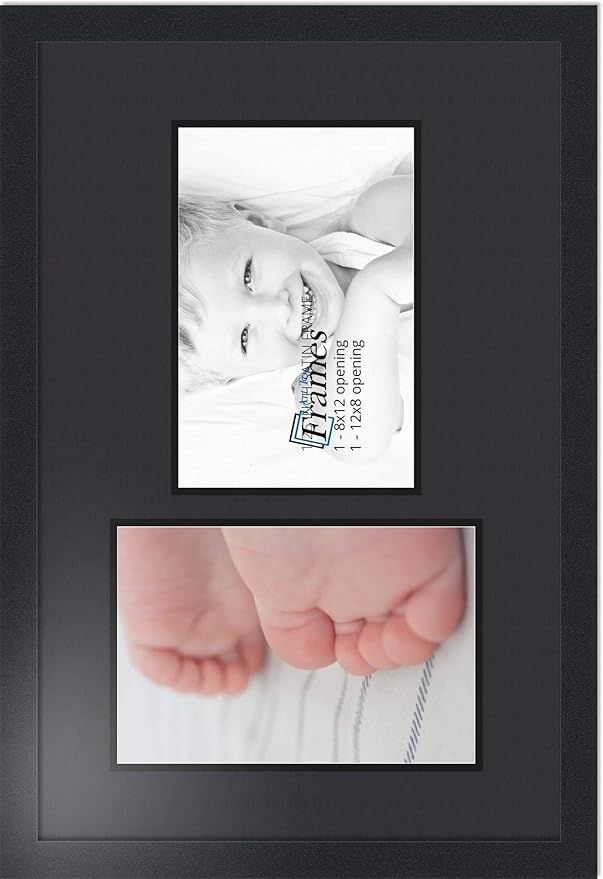ArtToFrames Collage Photo Frame Double Mat with 2 - 8x12 Openings and Satin Black Frame