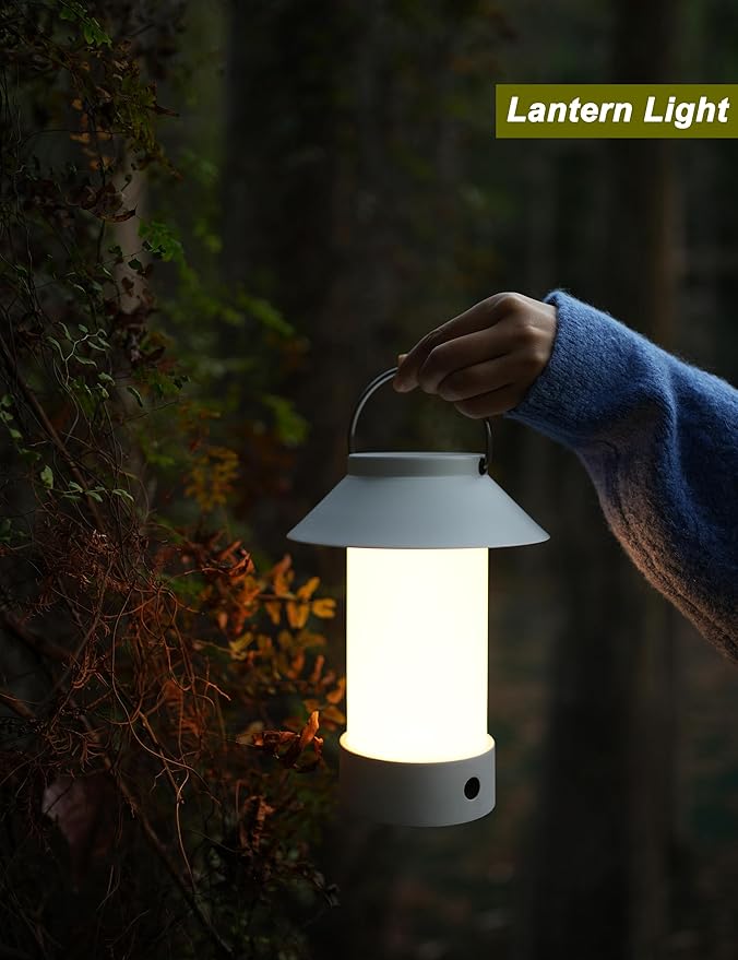 Rechargeable Outdoor Lantern Waterproof, Dimmable Warm White & Flickering Flame Mood Light, Portable Cordless Table Lamp for Patio/Camping/Shower/Emergency Power Outage (Green)