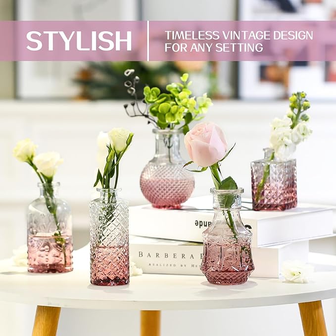 24PCS Mini Bud Vases As Wedding Centerpieces for Tables,Clear Bud Vases for Flowers,Small Flower Vases Suitable for Birthday Party,Anniversary,Wedding Reception,Baby Shower (Purple)