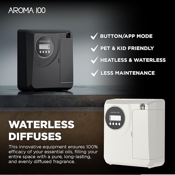 Waterless Diffuser for Essential Oil 2000sq.ft Coverage Nebulizer Nano Air Freshener Smart Diffusers Scent Aromatherapy Diffuser for Home Room Office