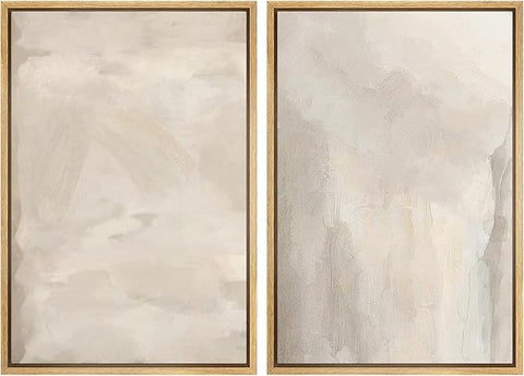 MUDECOR Framed Canvas Print Wall Art Abstract Neutral Tones Minimalist Earthy Color Palette Illustrations Modern Art Decorative Chic for Living Room, Bedroom, Office - 24"x36"x2 Natural