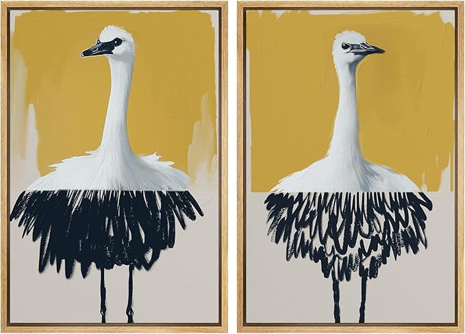 SIGNWIN Framed Canvas Print Wall Art Set Minimalist Crane Portrait Modern Bird Illustrations Modern Art Rustic Minimal for Living Room, Bedroom, Office - 16"x24"x2 Natural