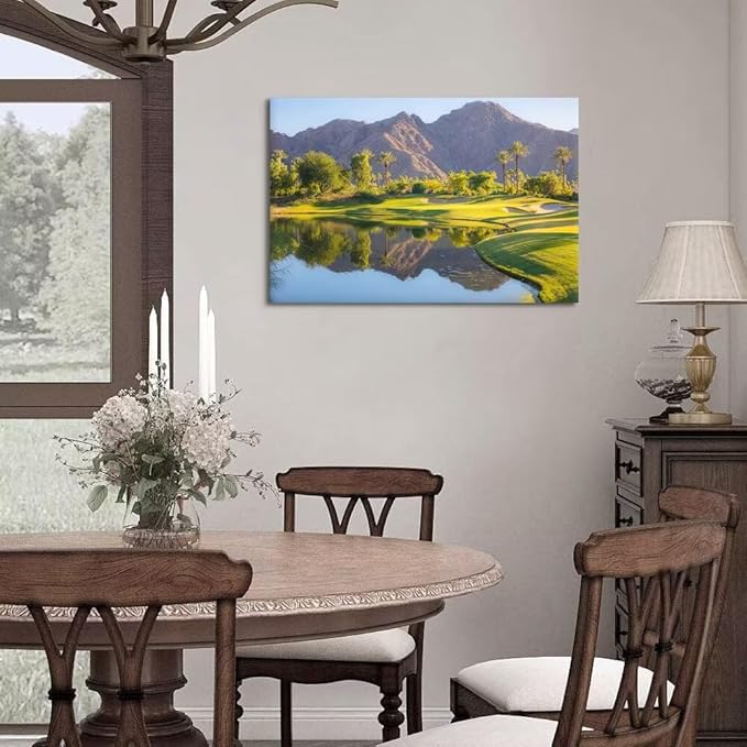 Indian Wells Golf Course Wall Art for Office USA California Golf Course Picture Poster Print on Canvas for Living Room Bedroom Bathroom Home Decorations Framed Ready to Hang(18''H x 24''W)