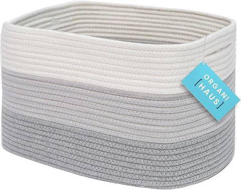 OrganiHaus Cotton Rope Storage Basket for Closet | Towel Basket for Bathroom | Woven Basket for Storage | Woven Baskets for Organizing | Soft Basket | Decorative Cotton Rope Basket for Storage - Gray