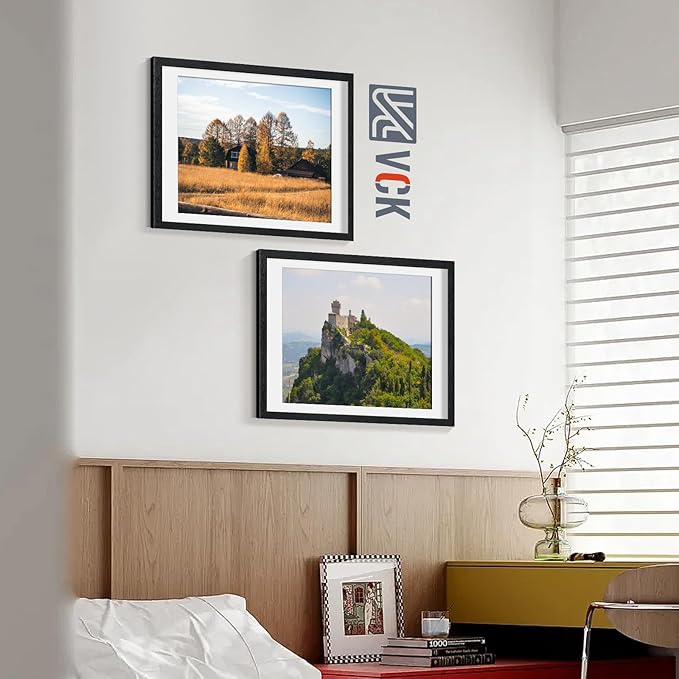 VCK 18x24 Poster Frame Black 5 Pack - with Mat 16x20, Textured Exclusive Solid Wood Picture Frame, Horizontal and Vertical Formats with Included Hanging Hardware