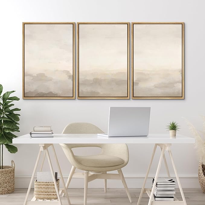 MUDECOR Framed Canvas Print Wall Art Abstract Prints Minimalist Modern Art Neutral Home Decor for Bedroom - 24"x36"x3 Natural