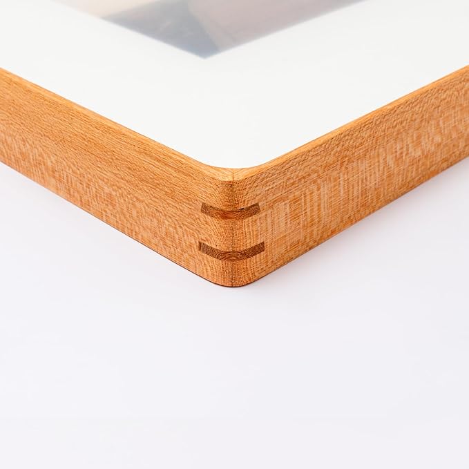 10x10 Square Picture Frame in Natural Teak Wood, Solid Wooden Frames matted to 6x6/8x8, Gallery Frames for Wall Mount or Tabletop Display