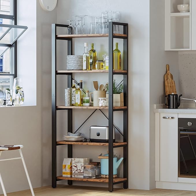 IRONCK Bookshelf 5-Tier Ladder Shelf 110 lbs or Shelf Vintage Industrial Style Bookcase for Home Decor, Office Decor