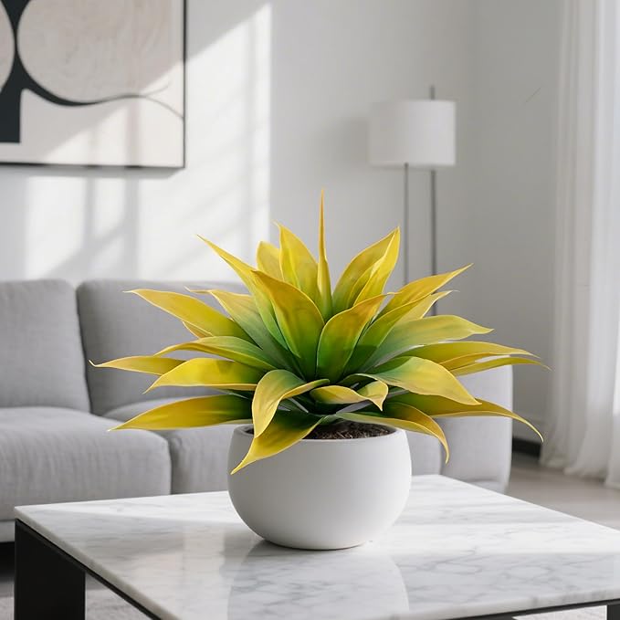 Artificial Flowers for Outdoors Artificial Agave 22'' Fake Plants Faux Agave Artificial Plants Outdoor Fake Flowers Outdoor Faux Plants Indoor Uv Resistant Artificial Plants (Yellow 2pcs)