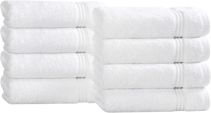 Superior Egyptian Cotton 8-Piece Hand Towel Set, Towel Basics For Quick Dry, Absorbent Small Towels, Facial, Spa, Kitchen, Bathroom Essentials, Apartment, Guest Bath, Soft, Washcloth, White