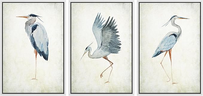 MUDECOR Framed Canvas Print Wall Art Heron Bird Wild Animal Prints Minimalist Modern Art Boho Relax Cozy Decor for Bedroom - 24"x36"x3 White