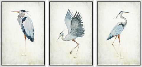 MUDECOR Framed Canvas Print Wall Art Heron Bird Wild Animal Prints Minimalist Modern Art Boho Relax Cozy Decor for Bedroom - 24"x36"x3 White