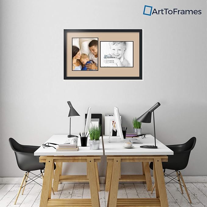 ArtToFrames Collage Photo Frame Double Mat with 2 - 11x14 Openings and Satin Black Frame