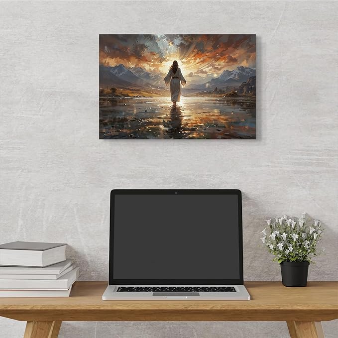 Christian Wall Art Print, Religious Scripture Biblical Decor, Faith-Based Inspirational Landscape with Cross, Digital Printed Canvas Poster for Church, Home Chapel, Prayer Room Decor