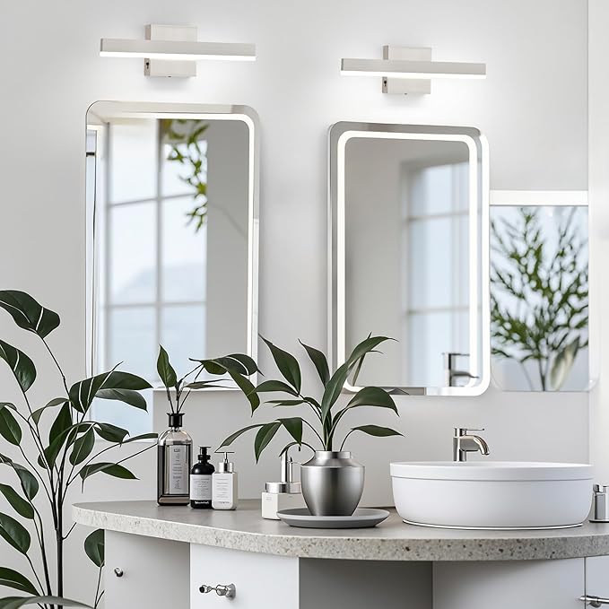 Nickel Bathroom Vanity Light 15.75 inch, 12W Dimmable 5CCT LED Bathroom Light Fixture Over Mirror Restroom-ETL Certificated