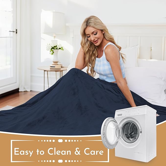 Electric Heated Blanket Microplush Cover Blanket, Full Size 72"x84" with 5 Heat Settings & 10 Hours Auto Off, Cozy & Warm for All Night, Machine Washable, Dark Blue
