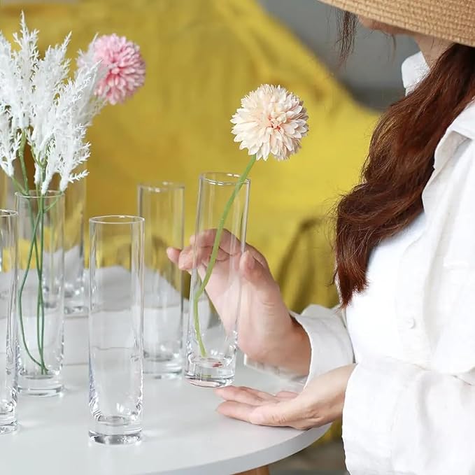 JMIATRY Glass Cylinder Bud Vases Set of 12, Clear Cylinder Vases for Centerpieces Diameter 2 Inch, Height 8 Inch Tall Glass Flower Bud Vase in Bulk for Home Party Decoration