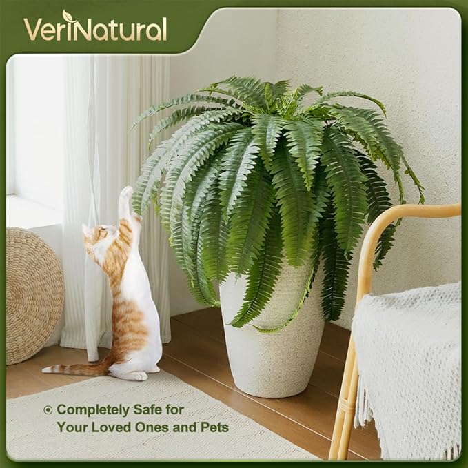 Artificial Boston Ferns 48" UV Resistant Faux Ferns with 33 Fronds for Outdoors - Large Fake Plants for Home, Garden, Front Porch and Hanging Decor - Lifelike Greenery for Indoor Spaces,2pcs VN141