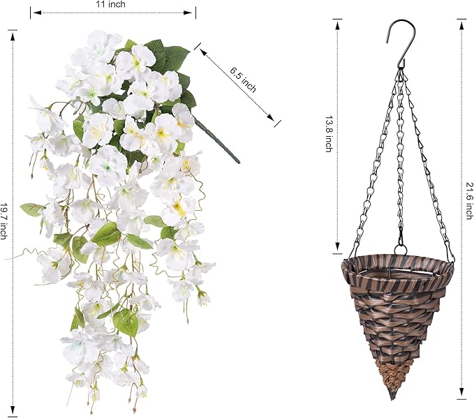 Ivydale Artificial Hanging Flowers Baskets Fake Plants for Outdoors Summer Decoration, Faux Hibiscus UV Resistance Realistic Silk Flowers for Outside Home Patio Porch Balcony Garden Wedding, White