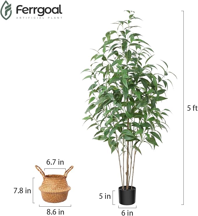 Artificial Eucalyptus Tree,5Ft Tree Fake Plant in Pot for Home and Office Decor,Potted Faux Plants Tall Artificial Trees for Indoor