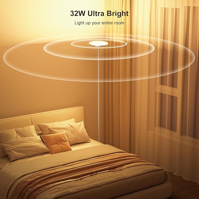 𝐑𝐆𝐁 Torchiere Floor Lamps for Living Room, 32W/3200LM Bright LED Standing Lamp with Remote, Modern Color Changing Tall Lamp with Stepless Dimming, 69" Corner Floor Lamp for Bedroom, Office