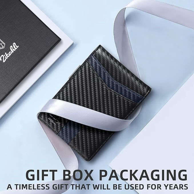 Zitahli Slim Wallet for Men Gifts 12 Card Slots ID Window With Money Clip Minimalist RFID Front Pocket Bifold Leather Small Thin Gift Box Dad Birthday Christmas Regalos Hombres