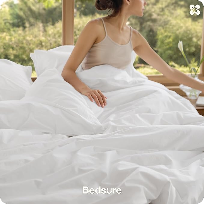 Bedsure Cotton Duvet Cover Full - Luxury Slub Weave 100% Cotton Duvet Cover Set with a Linen Like Textured, Easy Change Durable Bedding Set 3 Pieces, Bright White, 80" x 90"