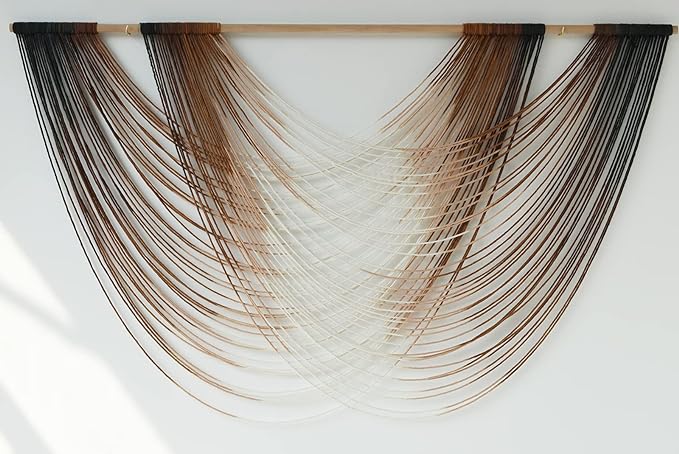 Flber Macrame Wall Hanging Dip Dye Brown Boho Wall Decor Yarn Tapestry Modern Living Room Bedroom Home Wall Decor 57" W x 35" L