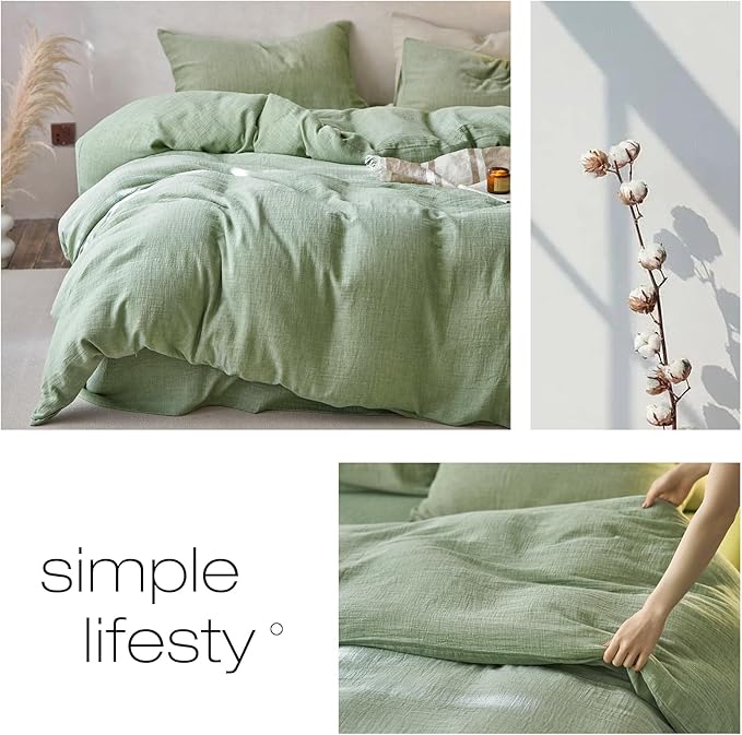 VM VOUGEMARKET Muslin Duvet Cover King Size,Breathable Linen Like Guaze Textured Bedding Comforter Cover Set 3 Pieces Minimalist Duvet Cover with 2 Pillowcases, 104"x90",Mint Green