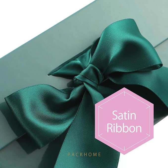 PACKHOME 17x14.5x5.5 Inches, 3 Extra Large Gift Boxes with Lids, Magnetic Closure Boxes with Ribbon for Clothes and Large Gifts (Glossy Green)