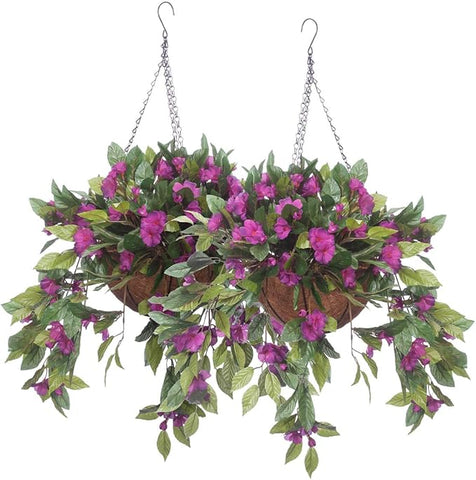 Assembled Purple Impatiens Basket by OakRidgeTM, Set of 2