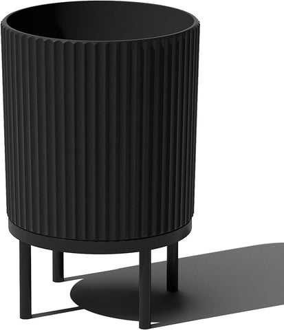 Veradek Demi Series Round Planter w/ Stand for Porch/Patio | Durable Plastic-Concrete & Wooden Stand | Modern Décor for Tall Plants, Flowers