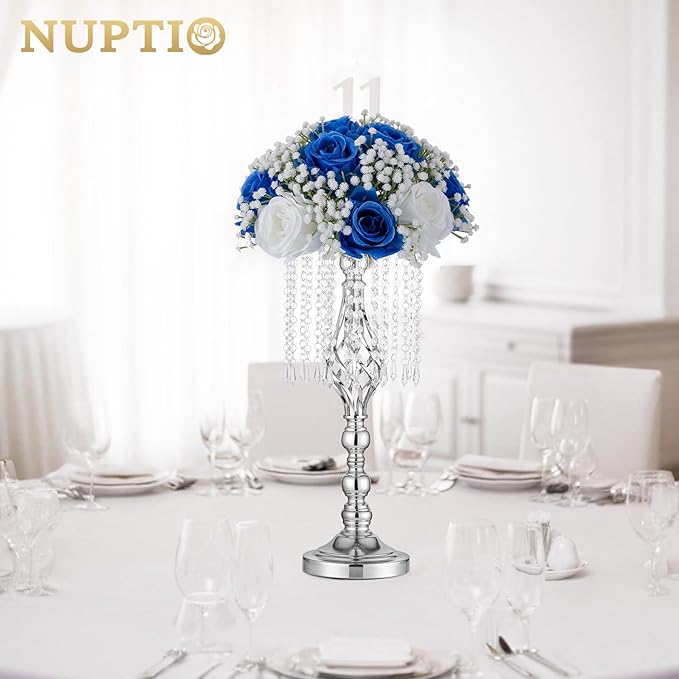 NUPTIO Royal Blue Flowers for Centerpieces: 2 Pcs 8.6 inch Diameter Artificial Rose Balls Fake Flower Ball Arrangement Bouquet Wedding Centerpieces Event Party Tables Decorations