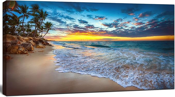Large Sunset Beach Canvas Wall Art for Living Room Coastal Painting Wall Decor Seascape Picture Nature Ocean Artwork Poster Print for Kitchen Bedroom Decoration 20"x40"