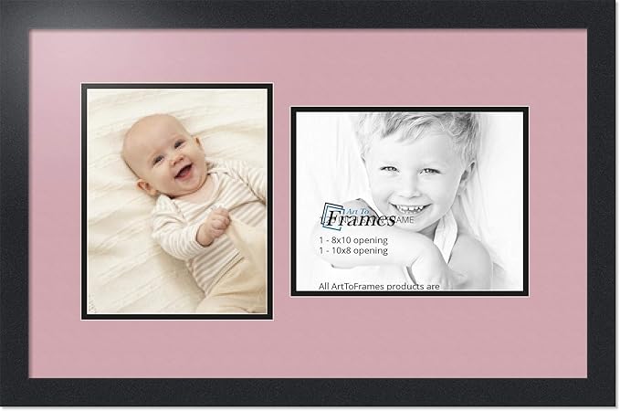 ArtToFrames Collage Photo Frame Double Mat with 2-8x10 Openings with Satin Black Frame and Seashell mat.