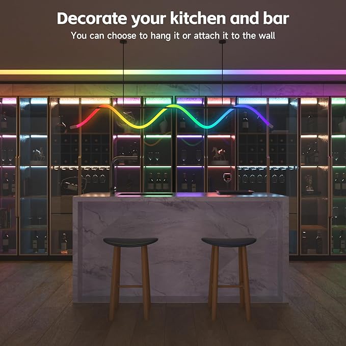 LED Rope Lights, 9.84ft Neon LED Lights Strip with 360 Degree Luminous, 5V USB Flexible IP67 Waterproof Music Sync Remote APP Control Gaming Lights Accessories for Bedroom Outdoor Décor