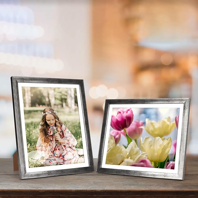 Giftgarden 8x10 Picture Frame Distressed Silver Set of 4, 9x11 Frame for 8”x10” Photo with Mat, Antique Silver Frames for Wall or Tabletop
