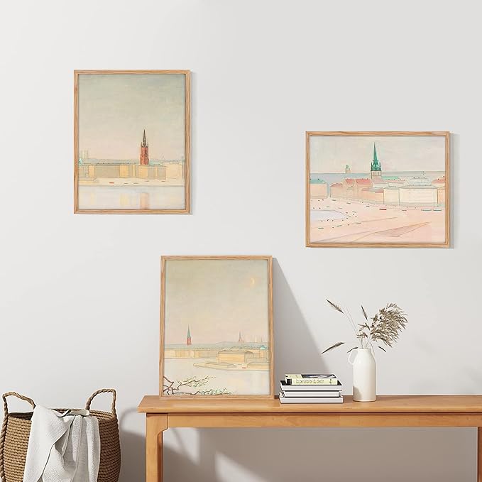 12x16 Picture Frames Set of 3, Solid Oak Wood Frame 12"x16" for Wall, 12x16 Frame Matted to 8.5x11, 12 by 16 Photo Frames, Tempered Real Glass, 12x16 Wood Frame (Beige Oak Color, 3 Pack)