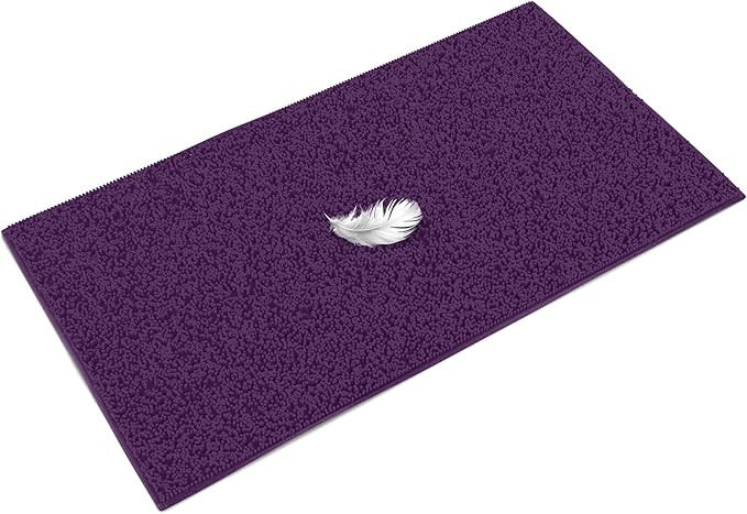 MAYSHINE Plush Shaggy Chenille Bath Mat | Extra Soft, Super Absorbent, Non-Slip Bathroom Rug | Fluffy Microfiber, Area Rug Sets for Bathroom Floor, Kitchen, Living Room | 47"x27" | Plum