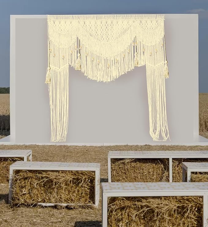 kiido Large Macrame Wedding Backdrop for Arbor/Arch Bohemian Wall Hanging Decor Boho Tapestry Doorway/Window Curtains Room Divider-Luxury (78" Wx82 H)