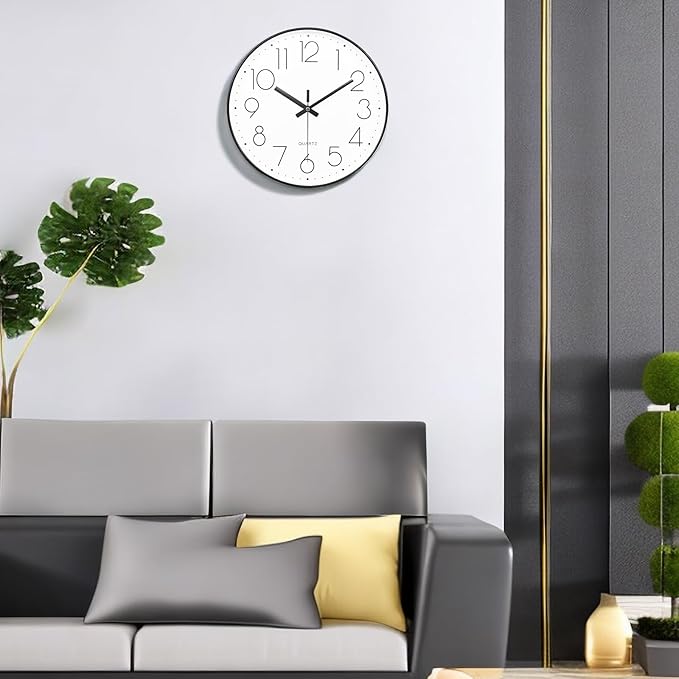 Wall Clock 12 Inch Silent Non-Ticking Modern Wall Clocks Battery Operated for Living Room, Kitchen, Office Decor (Black)