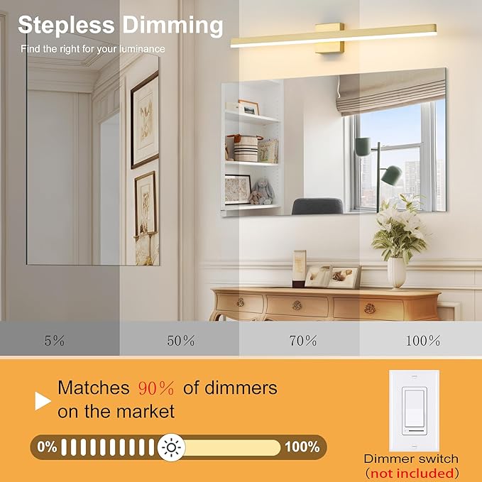 Gold Bathroom Vanity Light 39.4 inch, 24W Dimmable 5CCT LED Modern Bathroom Light Fixture Over Mirror - ETL Certificate