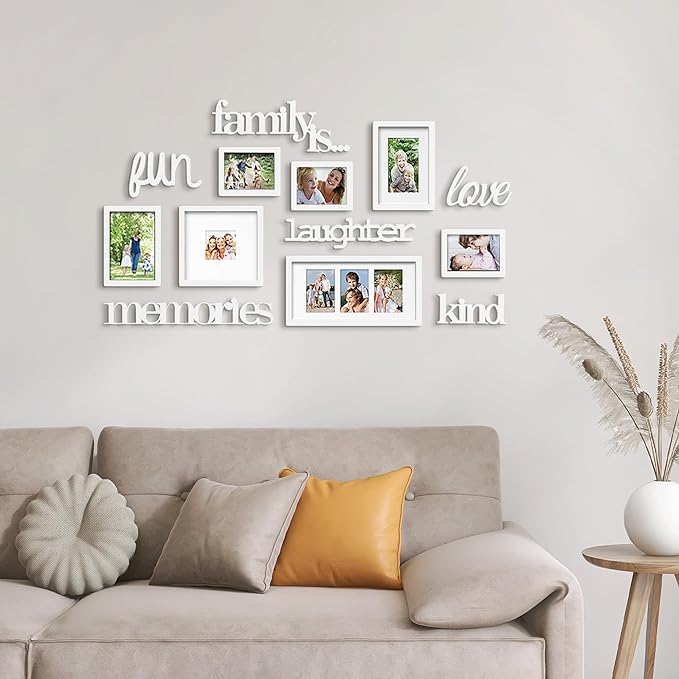 J.M.Deco 13 Pack Photo Frame, 9 Slots Reunion Family Memory Picture Frame Selfie 3D Design Gallery Collage Wall Hanging for 6x4 Photo, 5x7 Photo, 4x4 Photo, White