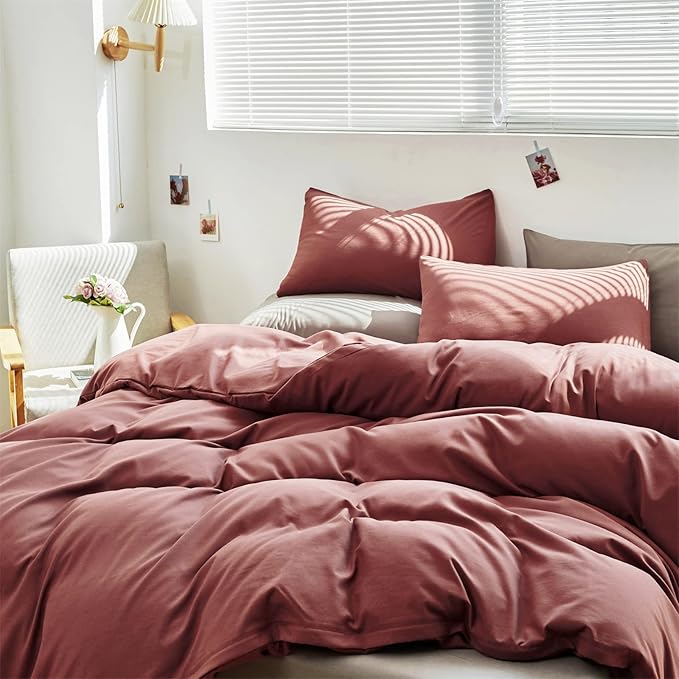 Cottonight Brick Red Comforter Queen Bedding Set - Full Solid Modern Blackish Red Blanket Quilts Soft Simple Breathable Comforter for Women & Men