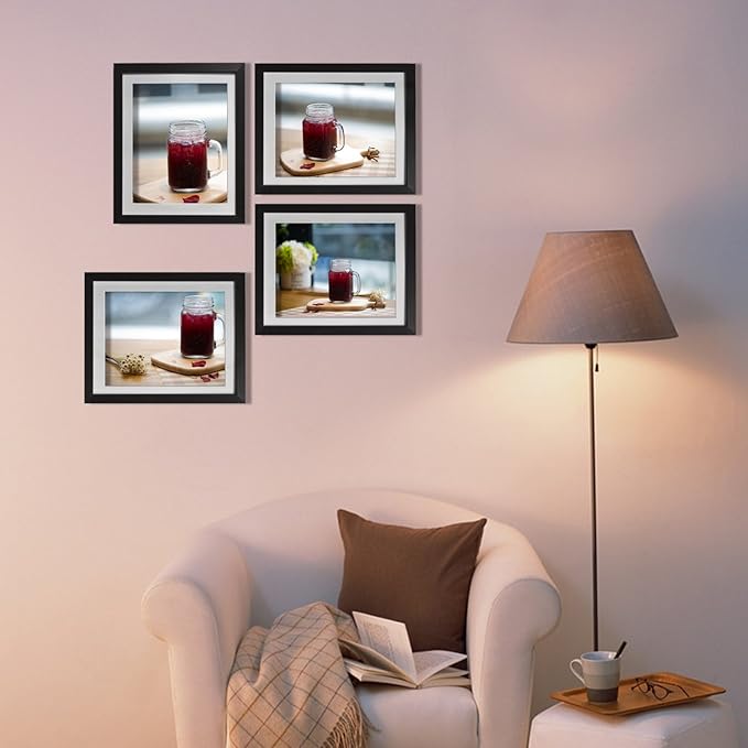 Giftgarden 8x10 Picture Frame Black with Mat, 9x11 Frames Matted to 8 x 10’ Photos for Wall or Tabletop Decor, Set of 4