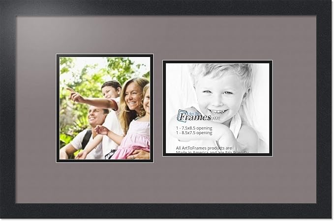 ArtToFrames Collage Photo Frame Double Mat with 2 - 7.5x8.5 Openings and Satin Black Frame