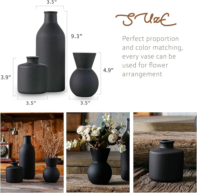 Ceramic Flower Vase Without Dried Fake Flowers, Small Vase for Centerpieces, Modern Vases for Home Decor- 3 Pcs