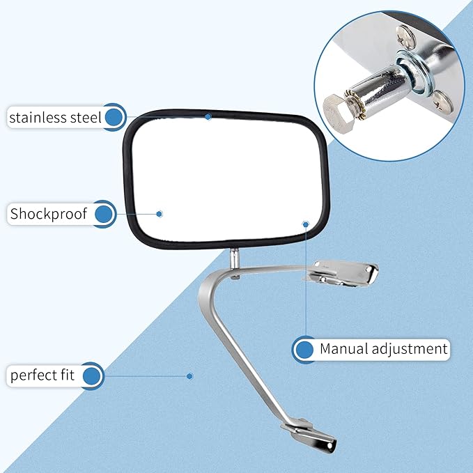 ECCPP Manual Side View Mirrors Plastic Pair Set for Ford for F-Series for F150 for F350 Bronco Pickup Truck SUV